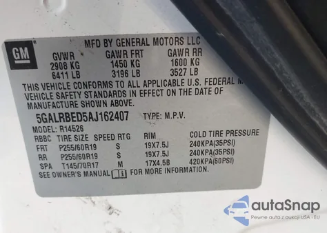 2010 Buick Enclave 1Xl from USA, damaged, VIN 5GALRBED5AJ162407